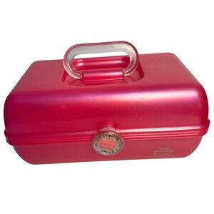Caboodles Vintage 90's Glossy Pink Cosmetic Tiered Makeup Train Case Organizer